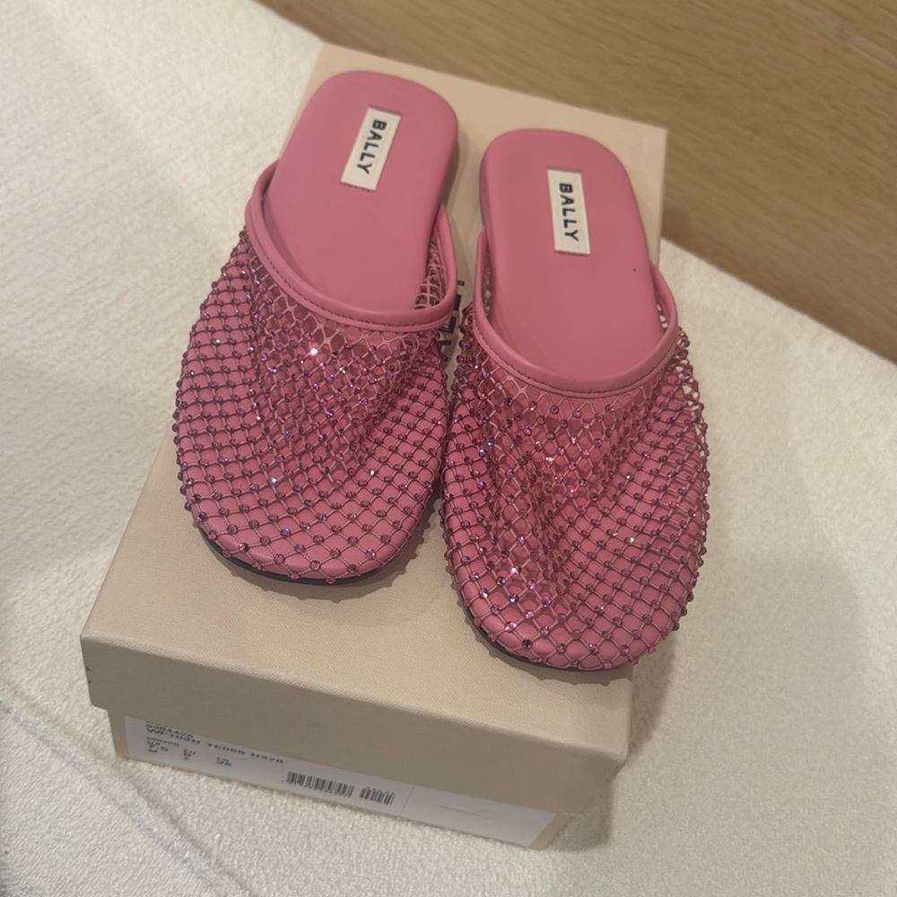Bally Pink Crystal Mesh Mules Sz 38